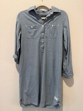 Lauren Ralph Lauren Button Down Blue Denim Pinstripe Vintage Shirt Dress XS